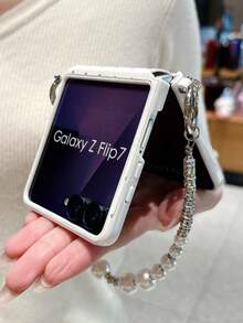 1pc Fashionable And Simple Side Buckle Diamond Shaped Small Fragrant Gemstone Folding Phone Case, Paired With A Same Color Bracelet To Protect And Prevent Falling: SamsungGalaxy Zflip 5/Zflip 6/Zflip 7/Zflip 8/ Razr 50 Ultra/ Razr 60 Ultra/ Razr 70/ Razr 60/ Razr 50/Galaxy Z Flip7 FE/IPhoneUltra - White - View 3