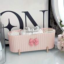3-Compartment Makeup Storage Box, Cute Bow Rattan Powder Box, Large Capacity Transparent Cover Storage Box, Suitable For Bathroom, Vanity, Decoration, Great For Birthday, New Year, Christmas Gifts And Holiday Presents - Multicolor - View 14