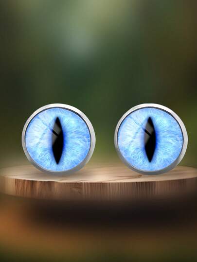 1 Đôi bông tai đinh tròn bằng thép không gỉ 316 màu xanh dương với họa tiết mắt dọc, kiểu dáng tối giản phù hợp cho nữ giới đeo hàng ngày và làm quà tặng, trang sức tối giản thanh lịch phù hợp cho nữ giới đeo hàng ngày và trong các dịp lễ.