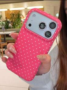 Niche Dusty Pink Base White Polka Dot 15/17 Phone Case, Full Edge Protection, Shockproof Cover, Personalized Design Compatible With Iphone 14 Pro Max/16 Pro Max/13, For Women - Hot Pink - View 5
