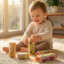 4-Sided Rotating Wooden Puzzle Toy, Animal & Transportation Theme Early Education Building Blocks, Educational Gift - Multicolor - View 6