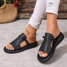 2026 Summer New Embossed Thick-Sole Slippers For Women, Platform Slide Sandals, Wide Fit Plus Size Comfortable Non-Slip Soft Bottom, High-End Summer Outdoor Wear - Black - View 1