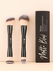 DUcare 2 cọ trang điểm mặt hai đầu: Cọ đánh phấn phủ & tạo khối, Cọ đánh kem nền & tạo chi tiết - Lông cọ sợi tổng hợp, ống đựng bằng nhôm, cán gỗ - Lý tưởng cho gia đình & du lịch, món quà hoàn hảo - màu đen - Xem 3