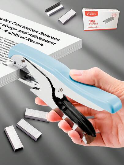 1pc Handheld Effortless Stapler, Multi-Functional Portable Manual Metal Book Binder, Ergonomic , Suitable For Home/School/Office Use Back To School