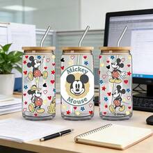 Disney 1个迪士尼玻璃杯，印有可爱的米妮图案，耐用防漏，带吸管，容量480毫升，带防伪码的包装盒。 - 無色 - 查看 11