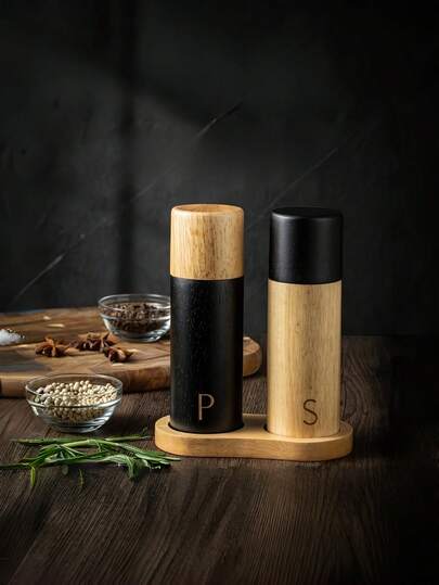 Juego de 3/2 molinillos de sal y pimienta con cuchara de madera - Perfecto para BBQ, bistec, juego de molinillos de sal y pimienta de madera, recipiente de sal, sal y pimienta, aderezo para ensalada - Accesorio de cocina ideal para familia, fiesta, restaurante, juego de molinillos de sal y pimienta de madera, juego de molinillos de sal y pimienta, accesorios de cocina, juego de sal y pimienta, comida al aire libre, fiestas familiares de barbacoa