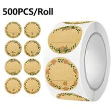 Kraft Paper Stickers, Round Floral Wreath Pattern Stickers, Canned Label, Food Storage Label, Gift Bag Sealing Stickers - Multicolor - View 8