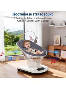Columpio eléctrico para bebés con 5 modos y velocidades de movimiento: control remoto, reclinación ajustable, arnés de 5 puntos, nanas relajantes, mecedora portátil para recién nacidos y niños pequeño - Gris - Ver 9