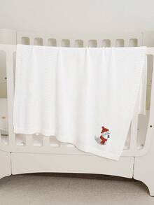 Chăn em bé dệt kim 100% cotton thêu hình cún con 3D, chăn quấn cho trẻ sơ sinh, chăn treo xe đẩy, vật dụng cần thiết cho bé suốt bốn mùa. - trắng - Xem 3