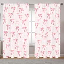 2D Flat - 2D Flat - Set Of Two Flat Curtains Featuring A Pink Ribbon Bow Design, With A Light Pink Backdrop Adorned With Playful Dots. These Charming Drapes Are Perfect For A Bedroom Or Living Room, Adding A Soft And Whimsical Touch To A Room, Window - 2pcs - 查看 7