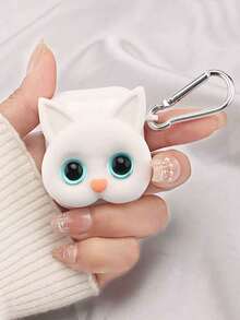 1 pieza Funda de silicona para auriculares en forma de gato blanco 3D, compatible con Apple 1/2/3/4, Pro/Pro2 - Blanco - Ver 2