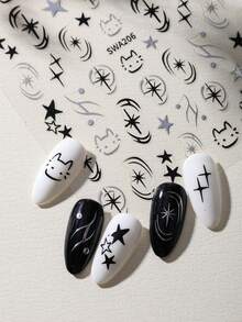 2 Stück süße 3D Stern & Mond Katzenpfoten Nail Art Aufkleber, Cartoon Stil, geeignet für Frauen & Mädchen DIY Nageldekoration Accessoires - Verschiedenfarbig - Übersicht 6