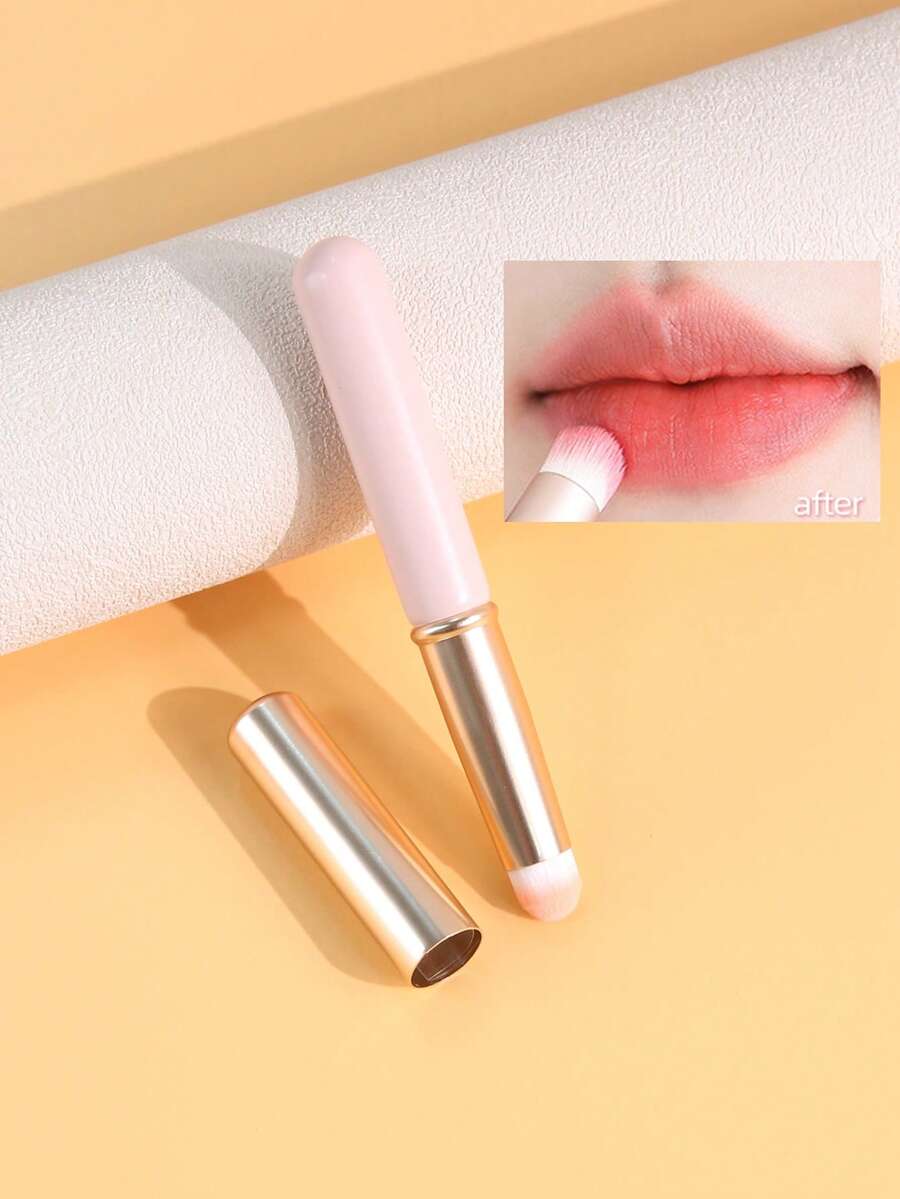 SEPROFE 1pc Lip Brush, Super Soft Fiber Cone Design Fits Lips Naturally Seamless, With Cap Portable Anti-Dust, High-Quality Wooden Handle Suitable For Daily Or Travel Makeup Tool - Pink - View 1