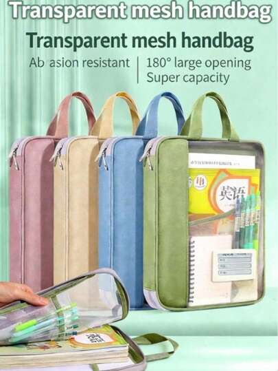 1pc Nylon Transparent Document Bag, Portable Student Backpack, Homework & Exam File Folder, Shoulder Strap, Back To School Supplies