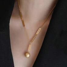 18K镀金几何项链套装，配旋转珠子和5克防褪色锁骨链 - 金色 - 查看 2