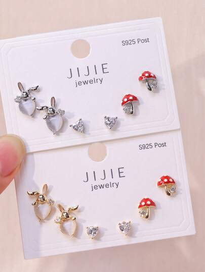 Bộ 3 đôi bông tai hình thỏ và nấm dễ thương