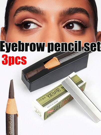 3-In-1 Eyebrow Trimmer Set - Eyebrow Pencil, Pencil Sharpener, Eyebrow Trimmer; Multi-Color Eyebrow Pencil, Eyebrow Trimmer, Slanted Eyebrow Pencil Trimmer With Embroidery Design, Pencil Base Cable Flattener, Manual Trimming Tool, Makeup Tool, Multi-Function Trimmer, Portable Trimmer, Durable Structure, Fine Polishing, Compact And Portable