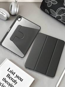 360°旋转亚克力三折黑色可折叠平板保护套，适用于iPad Mini 6/Mini 7/Air/Air 2/9.7/10.2/10.5/Air 4/Air 5/10.9/Pro 11英寸/Air 11(M2) 2024/第十代/12.9/Air 13(M3 2025)/Air 11英寸(M3) 2025/(A16) 11英寸第十一代2025，亚克力后壳防刮防弯折，内置笔槽，360°旋转支架，自动休眠/唤醒，简约/经典/商务平板电脑三折保护套 - 黑色 - 查看 2