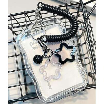 1 Set Cute Aesthetic Transparent PC Acrylic Photo Card Holder Keychain, With Retractable Lanyard And Star Charm Pendant, Creative Transparent ID Card Case, Scratch-Resistant Waterproof Portable Accessory, Lightweight K-Pop Idol Photo Collection Display Box, Suitable For Student, Teenager Birthday, Christmas, Valentine's Day Gift