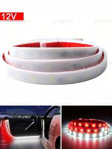 GLANBERT 1pc LED Car Door Flowing Light Dual Color Decorative Water Flow Guide Strip 12V Car Scanning Door Light Anti-Collision White & Red - Flowing Light + Strobe Mode - View 14