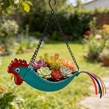 1pc Cast Iron Rooster Hanging Planter, Outdoor Patio Decor, Succulent Pot, Gardening Ornament, Easter Decoration, Spring Gardening Accessory - A - View 4
