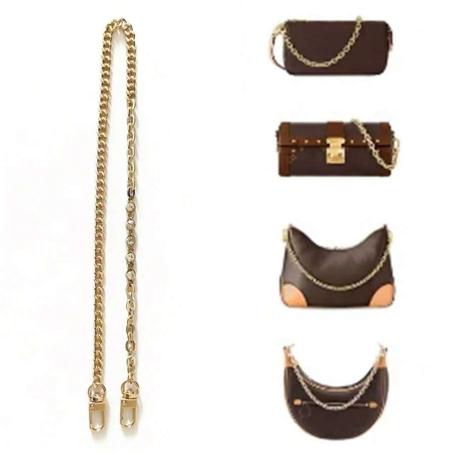 1 件金属链条肩带配件，适用于包包，时尚百搭的镶钻金属改造链，可替换可拆卸斜挎包链条，延长肩带手柄，适用于麻将包、腋下包等，专为女性设计的可拆卸延长肩带手柄配件 - 彩色 - 查看 1