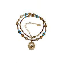 CPA-Stainless Steel Natural Stone Bead Sunflower Beaded Necklace New Style Vintage Clavicle Chain Light Luxury High-End Jewelry - 鈦鋼-金色. - 查看 2