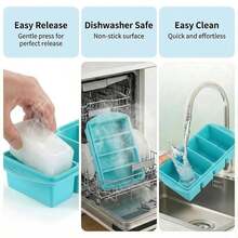 Silicone Freezer Trays With Lid, Food Storage Containers With Lids, Large Tray Soup, Sauce & Leftovers, 1 Cup Meal Prep Containers With Easy Release, Freezer Storage, Oven & Dishwasher Friendly, 2-Pack - Avocado Green - View 3