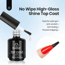 Beetles Top Coat Base Gel & Nail Glue Set-3Pcs No Wipe Top Coat Gel Nail Polish & Base Coat With 9 In 1 Nail Glue Shine Effect Long Lasting Soak Off Uv Light Lamp Diy Nail Gifts For Women & Girls - 2瓶15毫升免擦拭凝膠亮油 - 查看 2