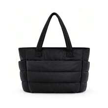 Large Women's Padded Puffer Bag, Quilted, Lightweight, Casual, Everyday Shoulder Bag - Black - View 1