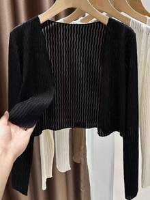 1 pieza Cárdigan de encaje blanco, combinado con vestido de tirantes, chaqueta ligera tipo bolero para el aire acondicionado en verano - Negro - Ver 10