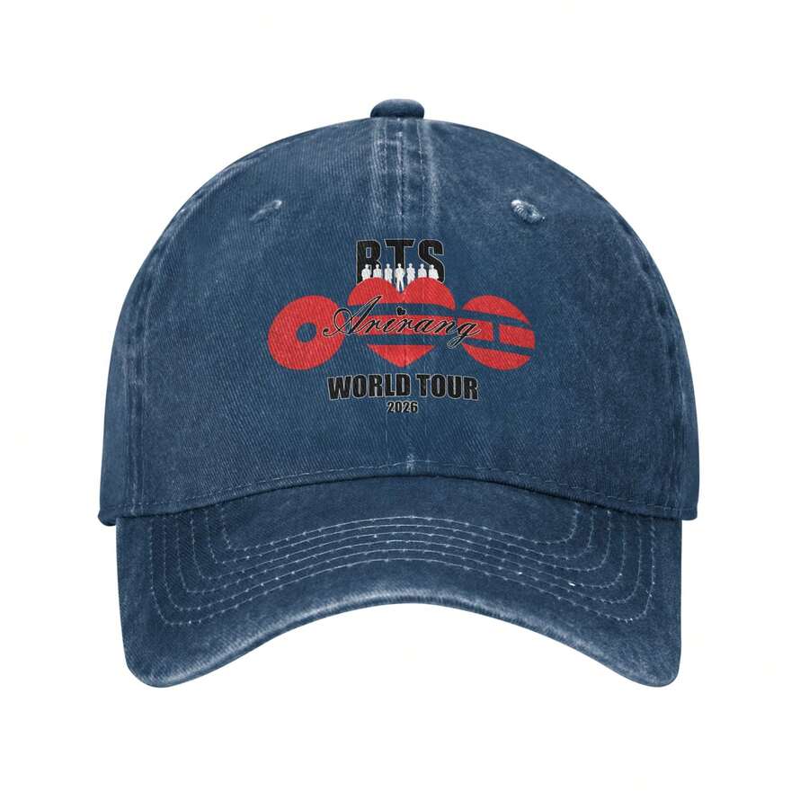 Washed Baseball Cap Bangtang Arirang World Tour 2026 Adjustable For Army Fans Merch, Ideal For Concert Support & Kpop Groupie Gifts - Navy Blue - View 1