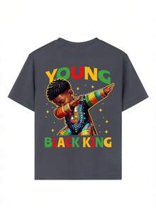 Tween Boy Casual Funny Print Crew Neck Short Sleeve T-Shirt, Summer Top - Dark Grey - View 7