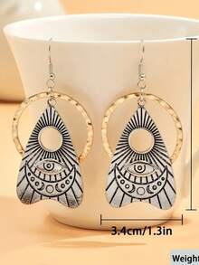 1 par de pendientes con colgante geométrico retro, adecuados para uso diario, fiestas y viajes de las mujeres como regalo de joyería - Plateado - Ver 2