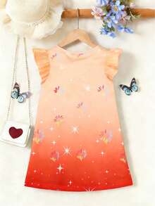 Đầm ngắn tay in hình nhóm nhạc hoạt hình màu tím dễ thương cho bé gái, đầm ngắn tay đính sequin hình ngôi sao ngọt ngào mùa hè, thích hợp cho lễ hội âm nhạc, đầm hoạt hình retro rộng rãi thoải mái. - trái cam - Xem 2