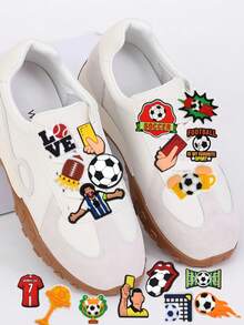 30pcs Sports Pattern Casual Beach Basic ABS Plastic (ABS Resin) Asymmetric/Asymmetrical World Cup Series DIY Sports Shoes Decor, Suitable For Slippers, Sandals, Sneakers And Various Shoes - Multicolor - View 1