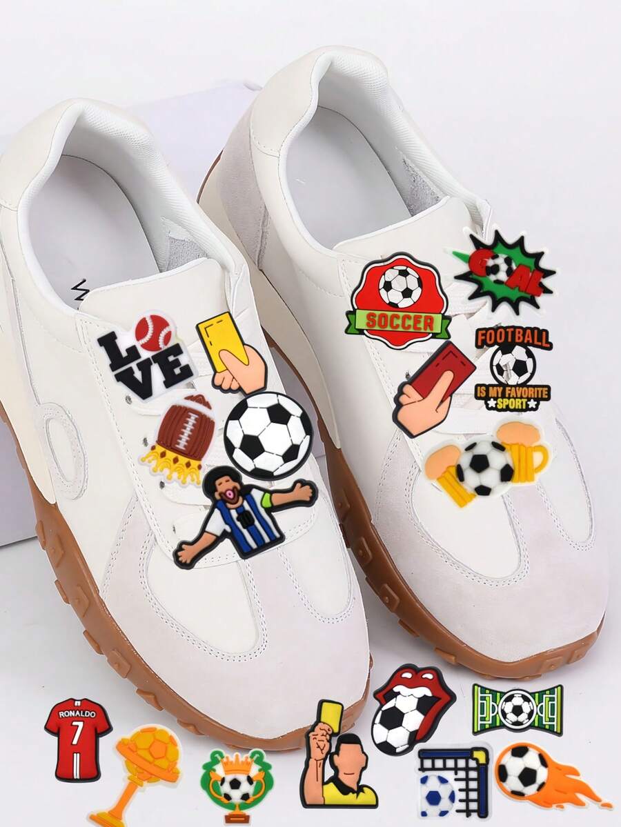 30pcs Sports Pattern Casual Beach Basic ABS Plastic (ABS Resin) Asymmetric/Asymmetrical World Cup Series DIY Sports Shoes Decor, Suitable For Slippers, Sandals, Sneakers And Various Shoes - Multicolor - View 1