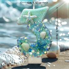 1件海灘主題蠟燭，附海星與貝殼裝飾，0-9數字圖案，亮藍色與白色，適合海灘派對、泳池派對用品、室內裝飾與節日慶祝，海灘派對裝飾 | 海星蠟燭 | 海灘配件 - 生日蠟燭數字 - 查看 4