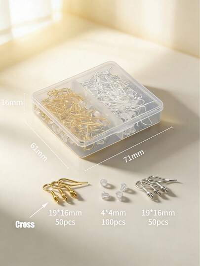 1 Box Of 100 Mixed Gold And Silver Earring Hooks And 100 Silicone Ear Plugs - Suitable For DIY Earring Decorations, Jewelry Making Accessories, Handicraft Supplies, Hypoallergenic Earring Accessories, Handicraft Supplies, Hypoallergenic Material