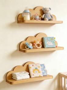 Cloud-Shaped Wooden Children's Storage Rack, Suitable For Storing Various Kids' Items In Living Room, Bedroom And Other Spaces - Multicolor - View 2