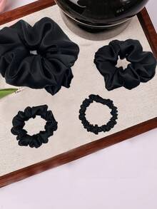 Bộ 4 dây buộc tóc co giãn màu đen thanh lịch, phù hợp cho sử dụng hàng ngày, dạo phố, buộc tóc đuôi ngựa cao, búi tóc, dự tiệc và đi chơi. - màu đen - Xem 4