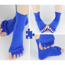 Women Toe Separator Socks Toeless Foot Alignment Socks For Yoga GYM Massage Pain Relief Improves Circulation Stretchy - Blue - View 3
