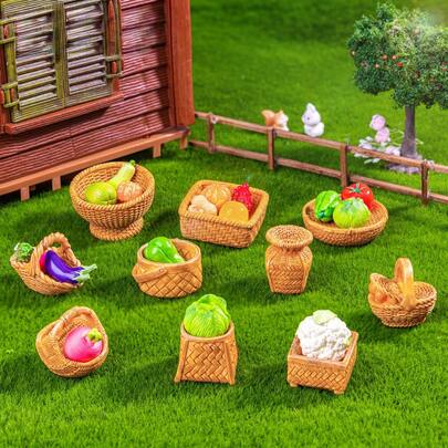 5个随机编织篮微型景观道具，DIY装饰配件，微型装饰品，适用于节日和场景的多功能装饰