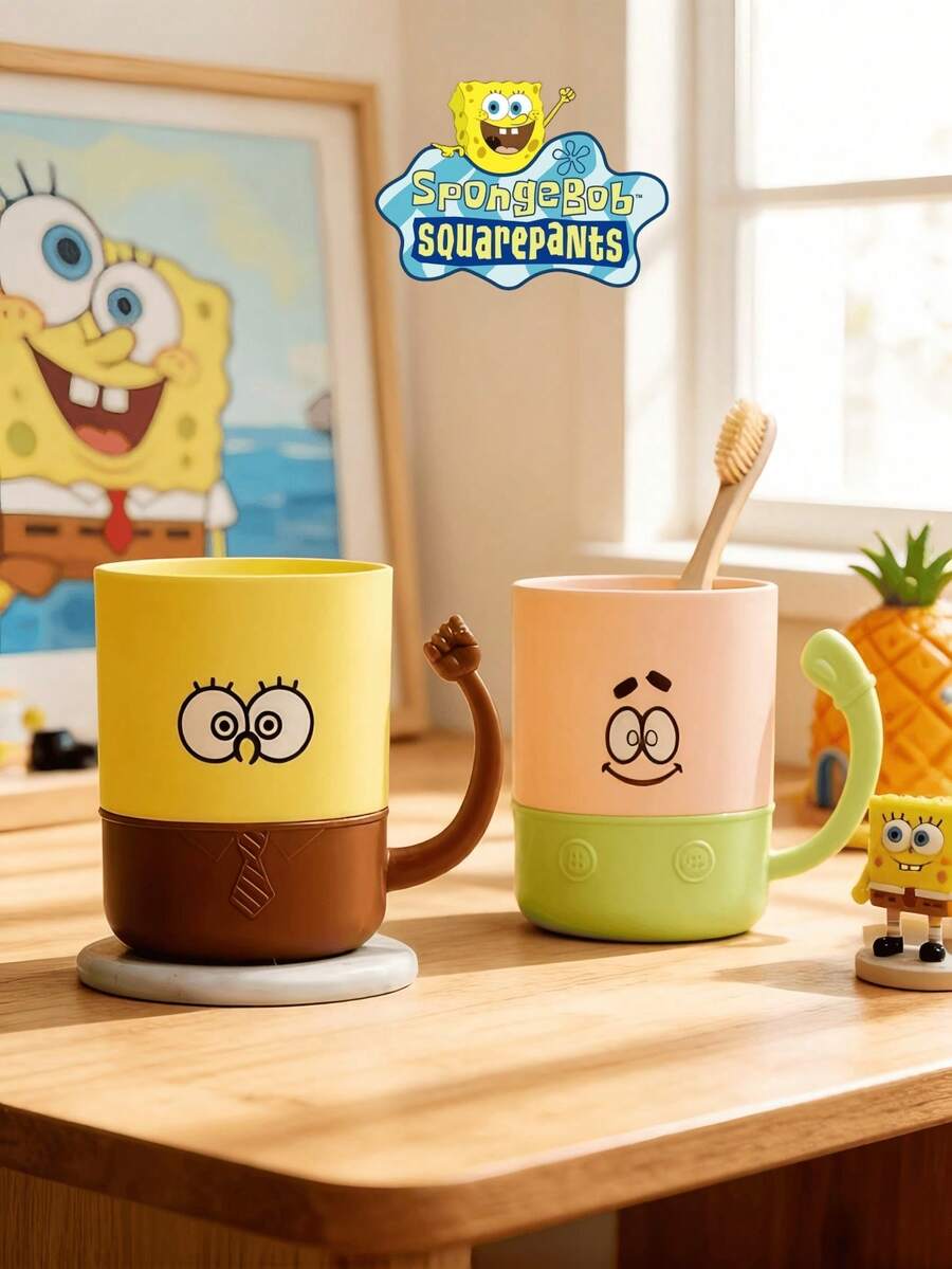 SpongeBob SquarePants And Patrick Star Series Couple Water Bottle, 2-In-1 Cup With Handle, Leak-Proof, Suitable For Office, Camping, Home, School, Can Be Given As Girlfriend, Birthday, Christmas Gifts, Suitable For Travel, Sightseeing, School, Fitness, Multiple Styles, Desktop Water Cup, Daily Use, Suitable For Teacher's Day, Anniversary, Birthday, Women's Gifts - Multicolor - View 1