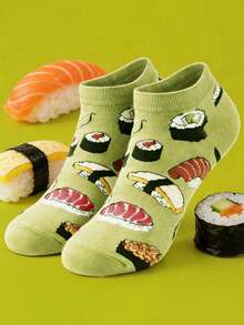 1 Pair Creative Sushi Food Print Ankle Socks, Funny Japanese Cuisine Pattern Boat Socks, Casual Fashion Unisex Socks - Multicolor - View 1