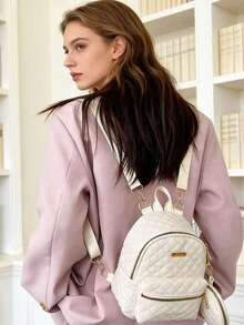 甜美女孩通勤必备，绗缝黑金双肩包，多隔层可转换斜挎包，百搭休闲迷你双肩包，日常出行小众设计包，母亲节礼物 - 彩色 - 查看 12