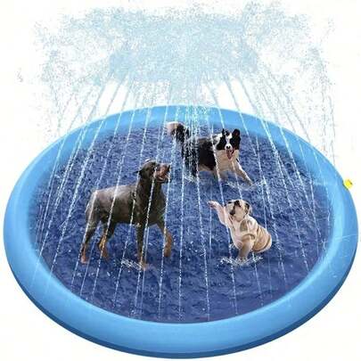 1pc Summer Pet Outdoor Cooling Mat, Foldable PVC Inflatable Pool, Outdoor Interactive Sprinkler Toy Suitable For Dogs And Cats, Non-Slip Spray Mat