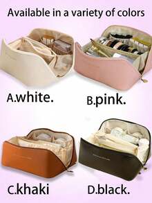 PU Leather Cosmetic Bag, Lightweight Toiletry Organizer, Convenient Handheld Makeup Bag, Multi-Functional Travel Storage Bag, Large Capacity Double-Layer Cosmetic Bag, Makeup Organizer Bag, Cosmetic Storage Pouch - Multicolor - View 3