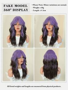 7JHH WIGS 中长款神秘紫黑色波浪假发，20英寸蓬松卷曲刘海，高密度全机织耐热纤维合成假发，适合角色扮演、万圣节、嘉年华、音乐节等派对佩戴。 - 漸層紫 - 查看 7