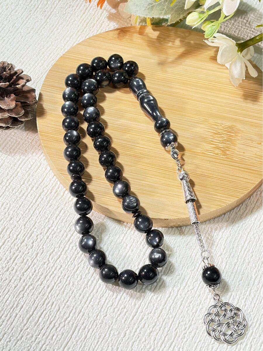1pc Muslim Tasbih With 33 Shiny Silver Beads Pendant, Versatile Muslim Prayer Beads - Multicolor - View 1